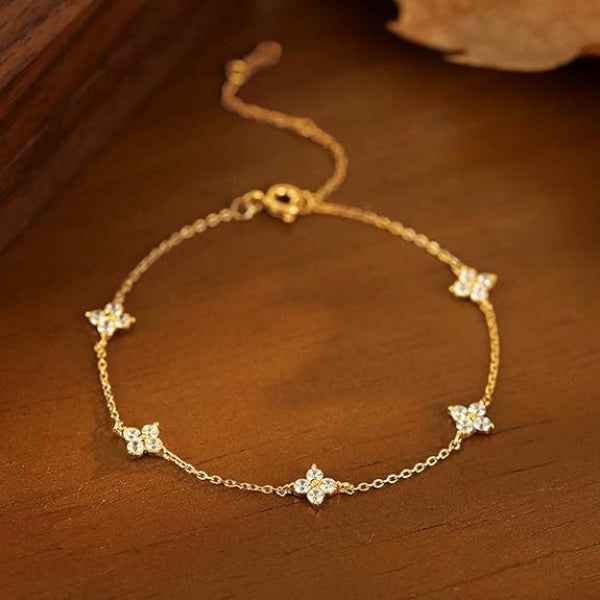 Stunning Gold Dainty Clover Bracelet | Chic Sparkling Floral Jewelry