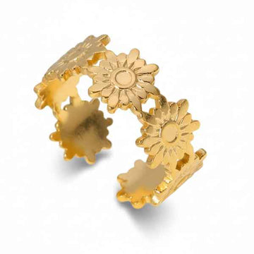 Radiant Gold Daisy Ring - Bold Floral Band Statement Finger Ring