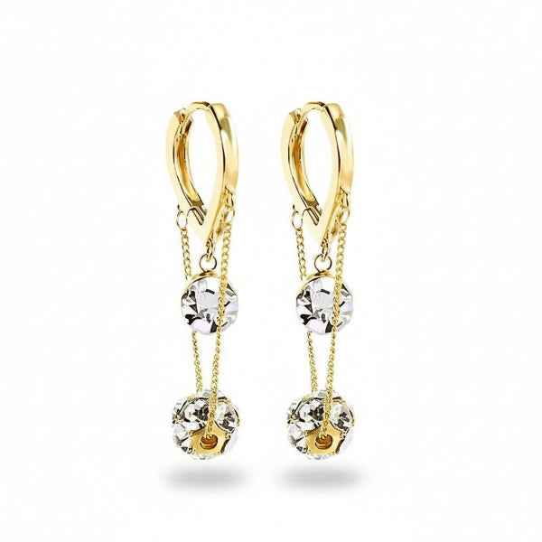 Elegant Gold Dangle Earrings: Crystal Ball Drop Long Chain Jewelry