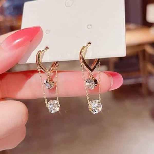 Elegant Gold Dangle Earrings: Crystal Ball Drop Long Chain Jewelry