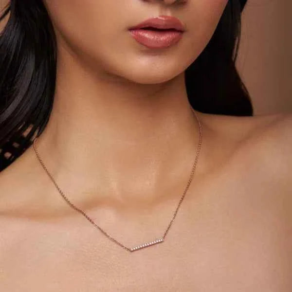 Gold Diamond Bar Necklace | Dainty Sparkling Minimalist Bar Jewelry