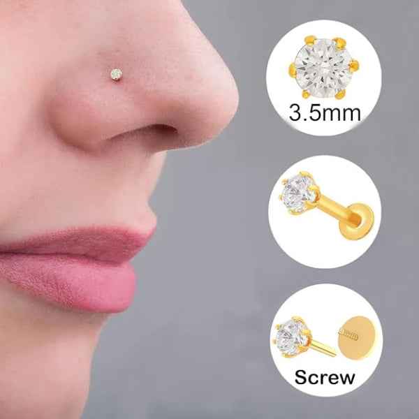 Gold Diamond Nose Pin | Sparkling 14K Tone Stud Nose Pin for Women