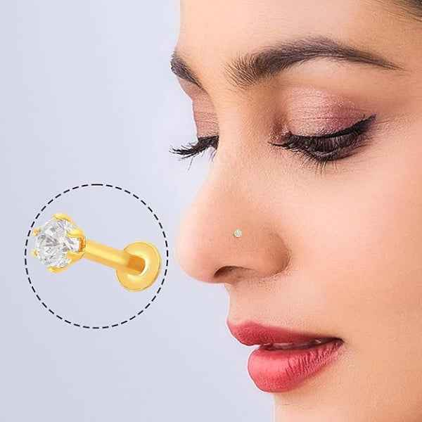 Gold Diamond Nose Pin | Sparkling 14K Tone Stud Nose Pin for Women
