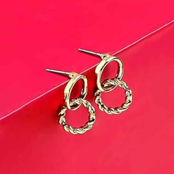 Gold Plated Double Hoop Stud Earrings | Dainty Minimalist Jewelry