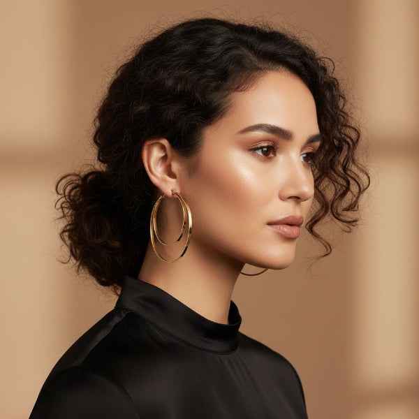 Gold Double Hoops | Layered Earrings | 14k Thick Gold Earrings for Women