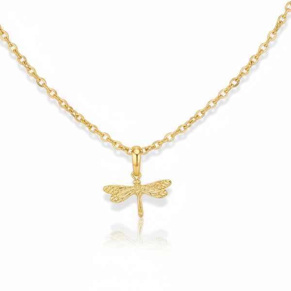 Gold Dragonfly Dainty Necklace | Textured Garden Charm Gift for Her