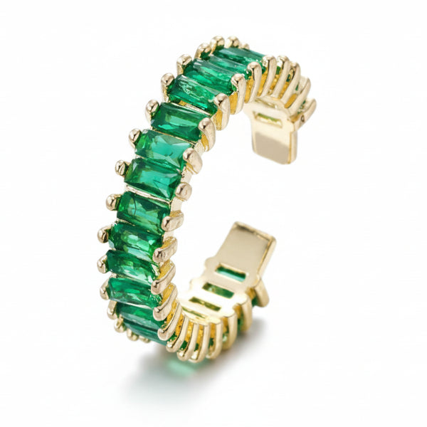 Bold Gold Emerald Ring - Radiant Baguette Green Statement Finger Ring