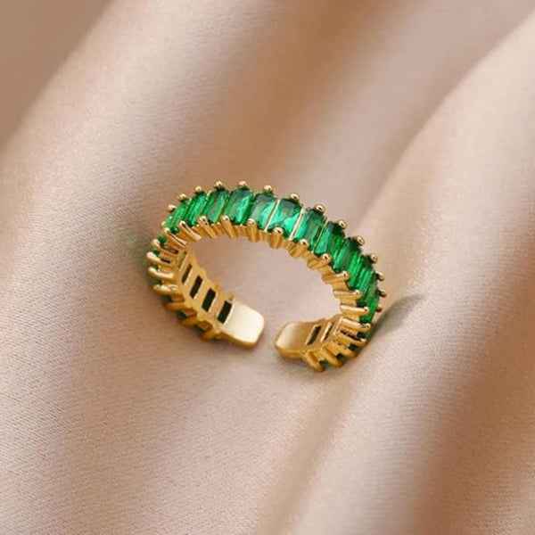 Bold Gold Emerald Ring - Radiant Baguette Green Statement Finger Ring