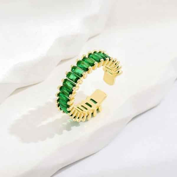 Bold Gold Emerald Ring - Radiant Baguette Green Statement Finger Ring
