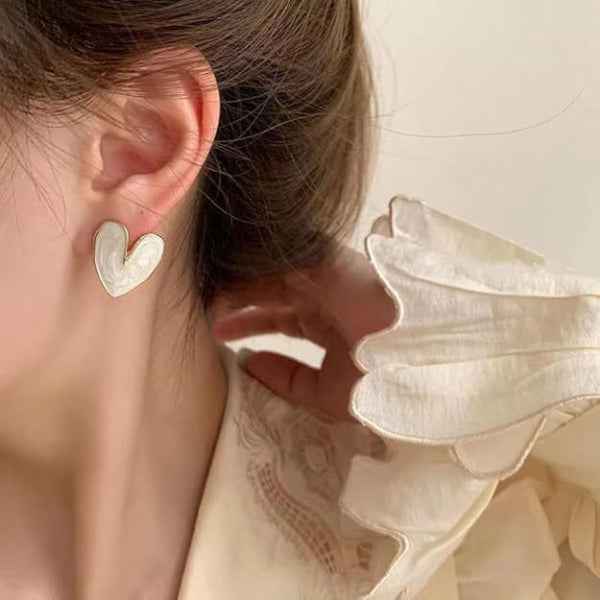 Gold Enamel Heart Studs | Dainty Pink Heart Earrings Romantic Gift