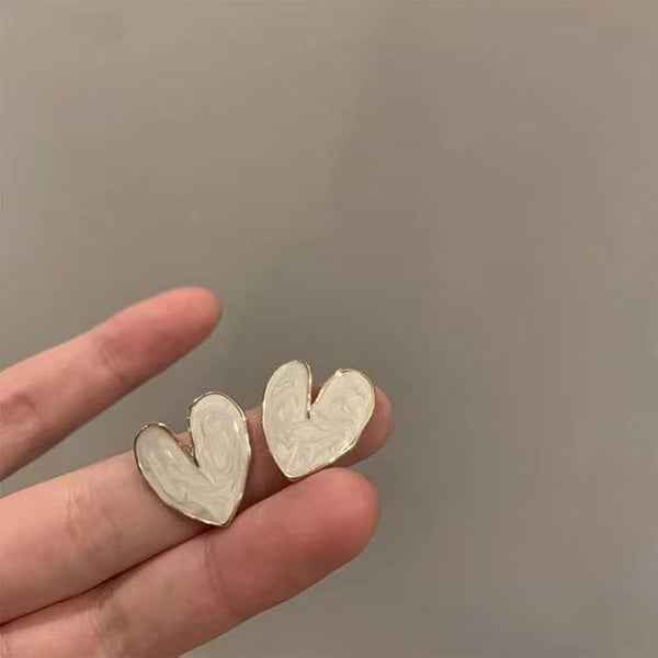 Gold Enamel Heart Studs | Dainty Pink Heart Earrings Romantic Gift