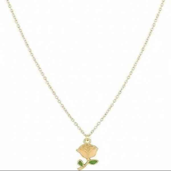 Gold Enamel Rose Flower Necklace | Dainty & Romantic Charm