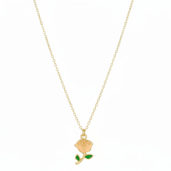 Gold Enamel Rose Flower Necklace | Dainty & Romantic Charm