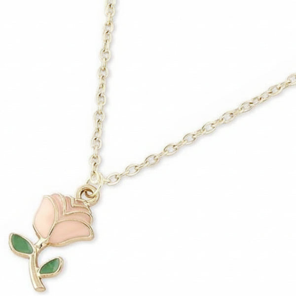 Gold Enamel Rose Flower Necklace | Dainty & Romantic Charm