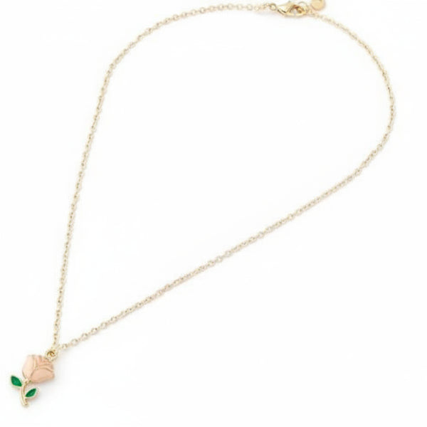 Gold Enamel Rose Flower Necklace | Dainty & Romantic Charm