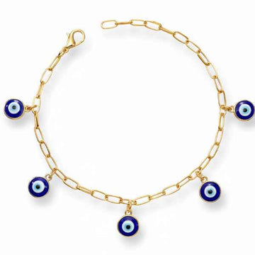 Protective Gold Evil Eye Charm Bracelet | Blue Enamel Link Jewelry