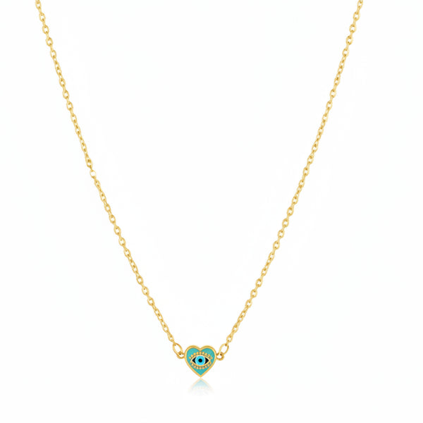 Dainty Gold Evil Eye Heart Necklace - Protection Jewelry Gift