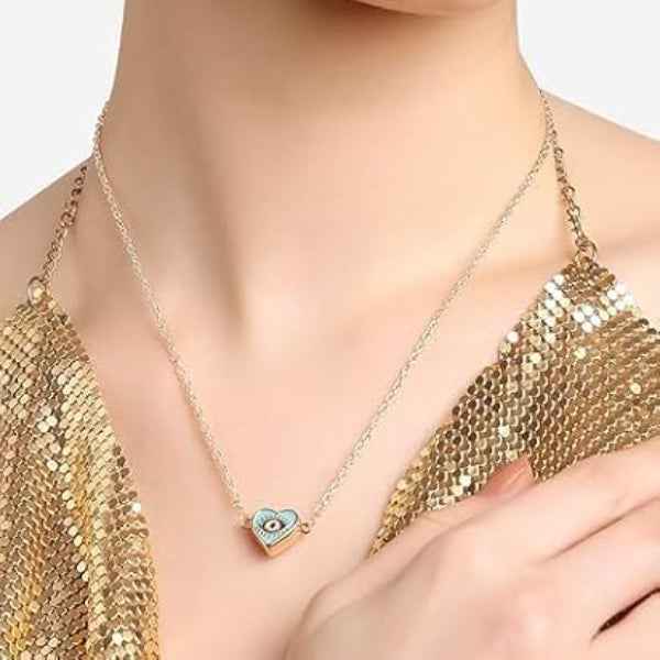 Dainty Gold Evil Eye Heart Necklace - Protection Jewelry Gift