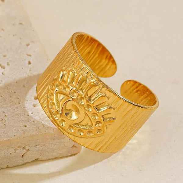 Gold Evil Eye Ring | Adjustable Wide Band Textured Protection Jewelry