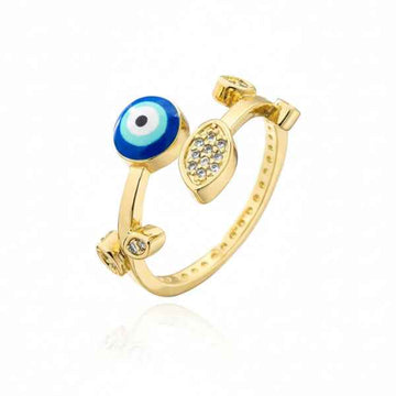 Gold Evil Eye Ring - Shimmering Cubic Zirconia Adjustable Band Ring