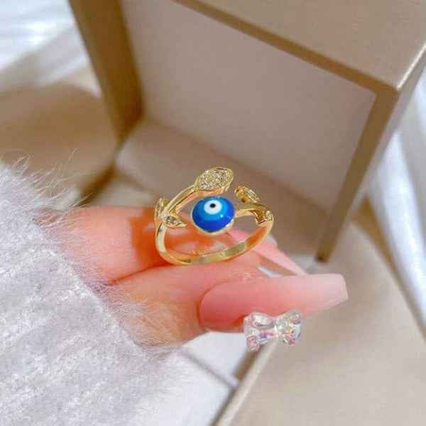 Gold Evil Eye Ring - Shimmering Cubic Zirconia Adjustable Band Ring