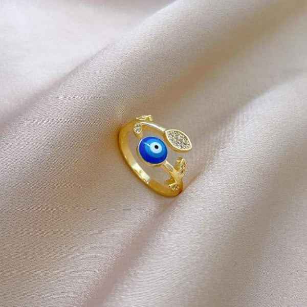 Gold Evil Eye Ring - Shimmering Cubic Zirconia Adjustable Band Ring