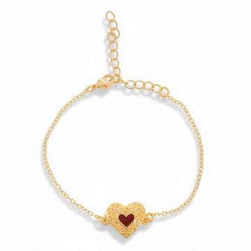Radiant Gold Filigree Heart Bracelet | Polished Red Inlay Jewelry