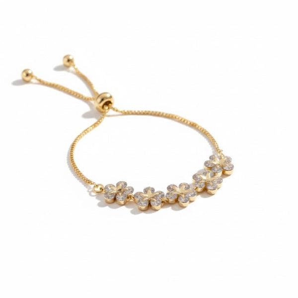 Exquisite Gold Plated Flower Bolo Bracelet | Chic Adjustable Floral Jewelry