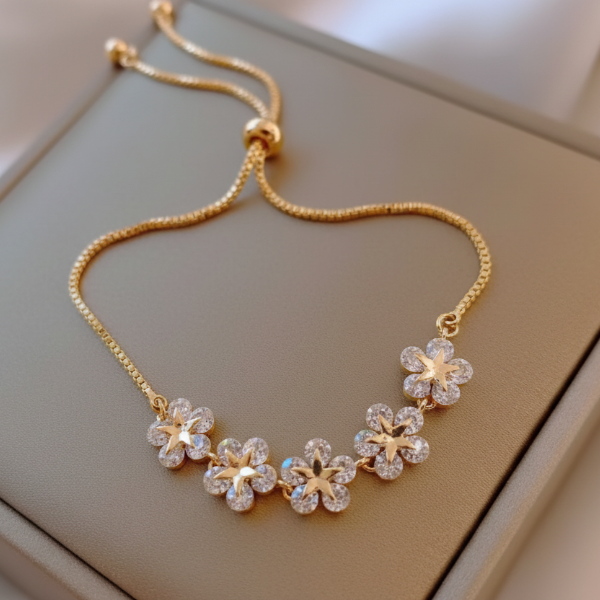Exquisite Gold Plated Flower Bolo Bracelet | Chic Adjustable Floral Jewelry