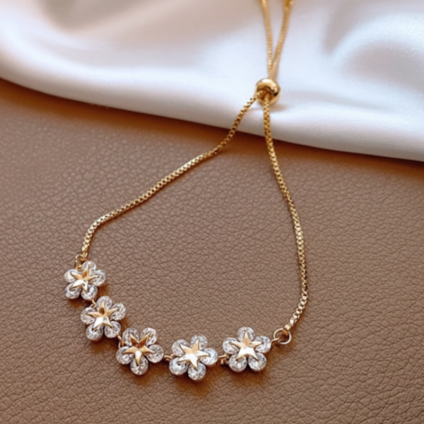 Exquisite Gold Plated Flower Bolo Bracelet | Chic Adjustable Floral Jewelry