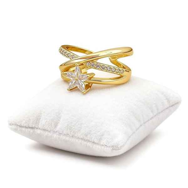 Sparkling Gold Flower Ring - Adjustable Finger Ring with Crystal Diamond