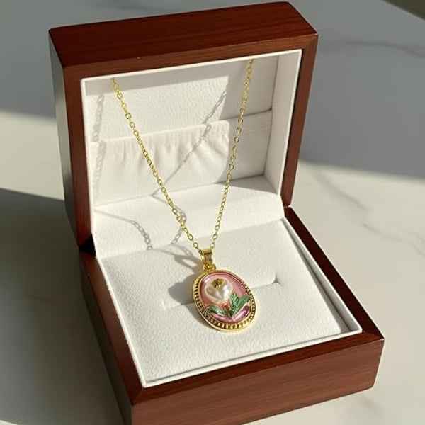 Gold Flower Locket Necklace | Dainty Pink Floral Enamel Jewelry Gift