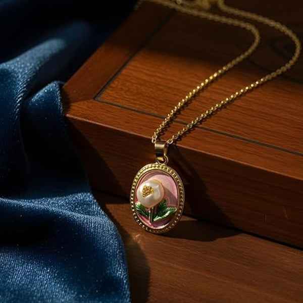 Gold Flower Locket Necklace | Dainty Pink Floral Enamel Jewelry Gift