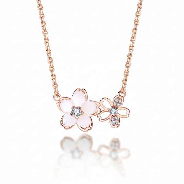 Gold Flower Necklace with Mother of Pearl and Dainty Floral Pendant
