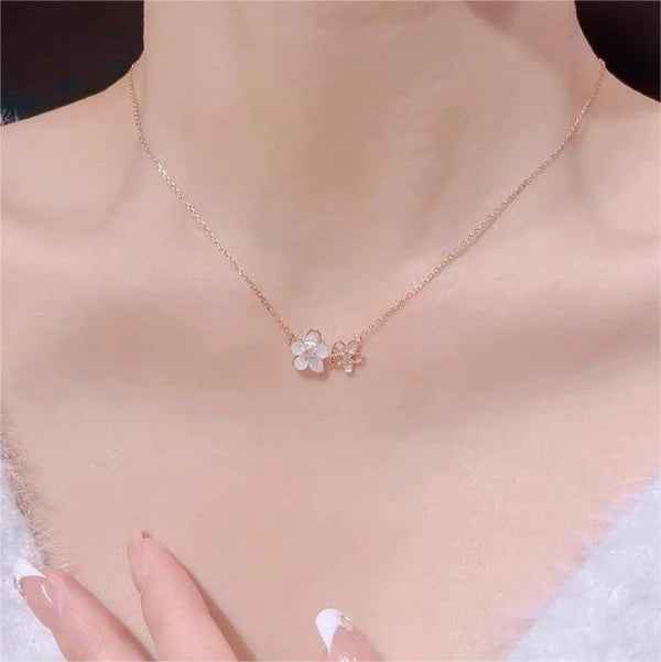 Gold Flower Necklace with Mother of Pearl and Dainty Floral Pendant