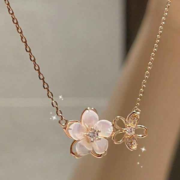 Gold Flower Necklace with Mother of Pearl and Dainty Floral Pendant