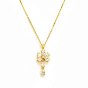 Gold Flower Pendant Necklace | Dainty Crystal Floral Charm Jewelry
