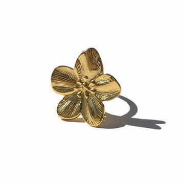 Gold Flower Ring - Shimmering Floral Textured Adjustable Statement Band