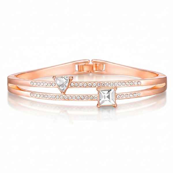 Polished Gold Geometric Crystal Bangle | Chic Double Band Jewelry