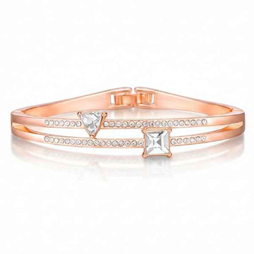 Polished Gold Geometric Crystal Bangle | Chic Double Band Jewelry