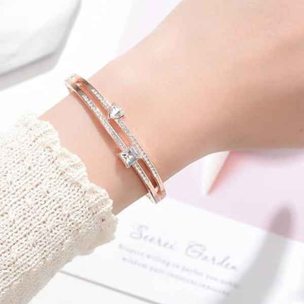 Polished Gold Geometric Crystal Bangle | Chic Double Band Jewelry