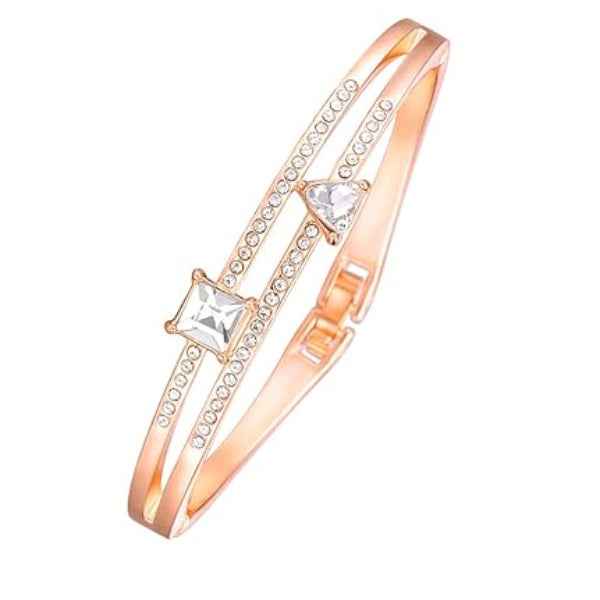 Polished Gold Geometric Crystal Bangle | Chic Double Band Jewelry