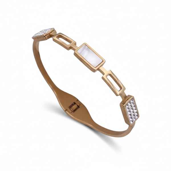 Modern Gold Shell Bangle Bracelet | Radiant Geometric Crystal Cuff