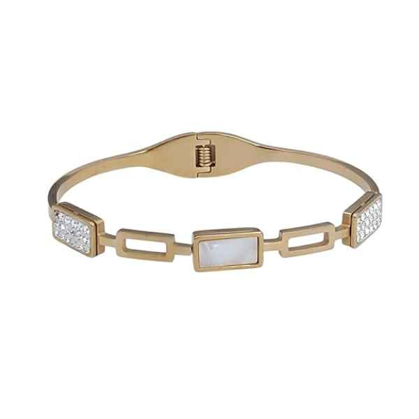 Modern Gold Shell Bangle Bracelet | Radiant Geometric Crystal Cuff