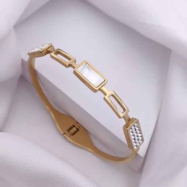 Modern Gold Shell Bangle Bracelet | Radiant Geometric Crystal Cuff