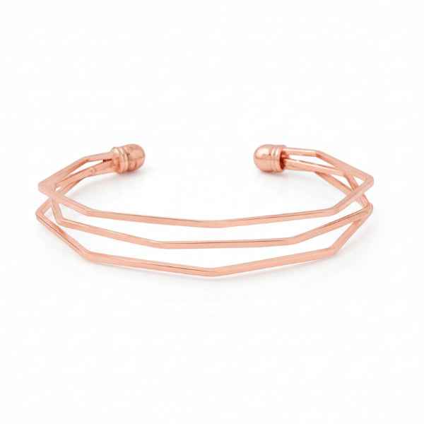 Modern Rose Gold Geometric Bangle | Multi-Layered Hexagon Cuff Jewelry