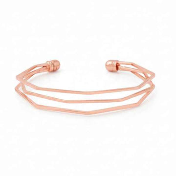 Modern Rose Gold Geometric Bangle | Multi-Layered Hexagon Cuff Jewelry