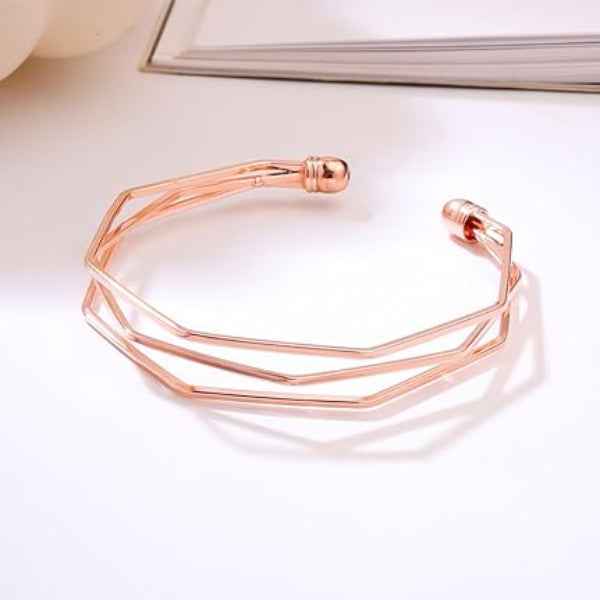 Modern Rose Gold Geometric Bangle | Multi-Layered Hexagon Cuff Jewelry