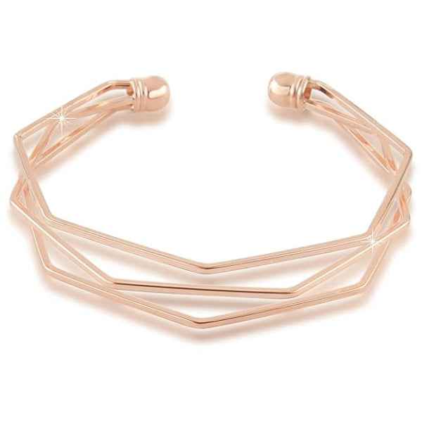 Modern Rose Gold Geometric Bangle | Multi-Layered Hexagon Cuff Jewelry