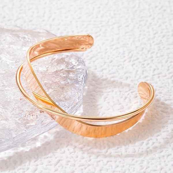 Modern Rose Gold Geometric Cuff Bracelet | Chic Open-Weave Statement Bangle